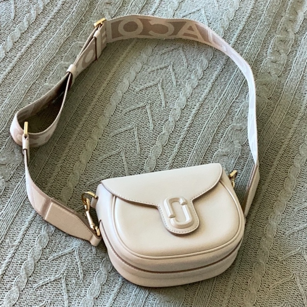 Marc Jacobs Cream Leather Crossbody with Wide Logo-Style Strap